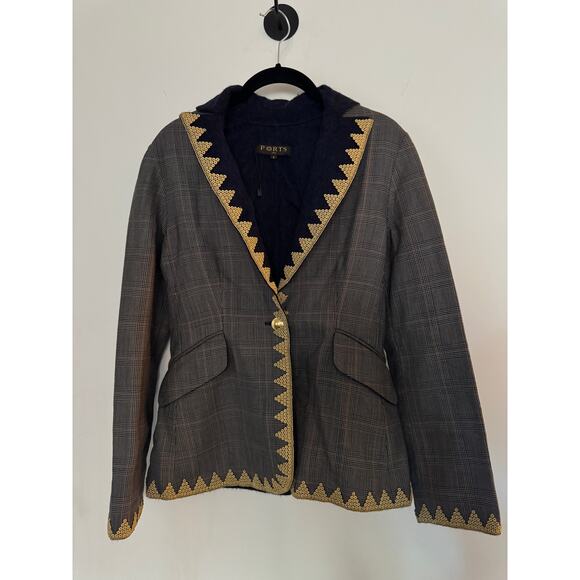 Ports 1961 Jackets & Blazers - Ports 1961 Gold-Embroidered Glen Plaid Blazer